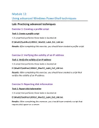 Module 12: Using Advanced Windows Powershell Techniques