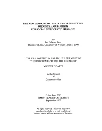 The New Democratic Party and Press Access: Openings and Barriers for Social Democratic Messages