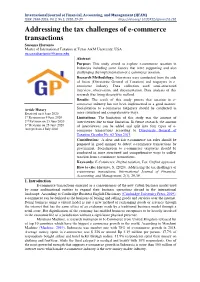 Addressing the Tax Challenges of E-Commerce Transactions