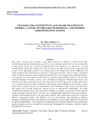 Changes and Continuity in Age Grade Practices in Nigeria: a Study of the Igbo Traditional and Modern Administrative System