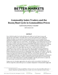Commodity Index Traders and the Boom/Bust Cycle in Commodities Prices