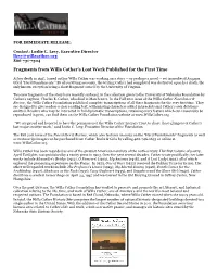 Fragments from Willa Cather's Lost Work Published for the First Time