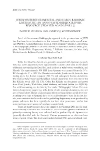 Jewish Intertestamental and Early Rabbinic Literature: an Annotated Bibliographic Resource Updated Again (Part 2)