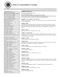Spring 2011 Announcement of Courses