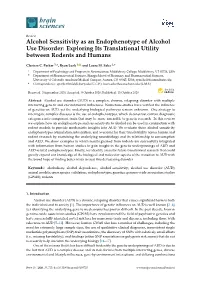Alcohol Sensitivity As an Endophenotype of Alcohol Use Disorder: Exploring Its Translational Utility Between Rodents and Humans