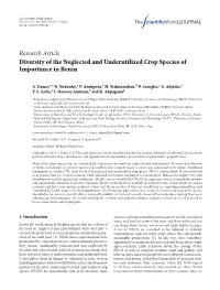 Diversity of the Neglected and Underutilized Crop Species of Importance in Benin