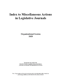 Index to Miscellaneous Actions in Legislative Journals