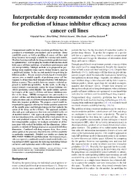 Interpretable Deep Recommender System Model for Prediction of Kinase Inhibitor Efficacy Across Cancer Cell Lines