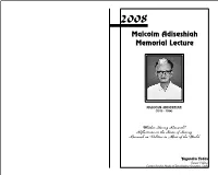 Malcolm Adiseshiah Memorial Lecture