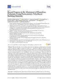 Recent Progress in the Abatement of Hazardous Pollutants Using Photocatalytic Tio2-Based Building Materials