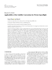 Research Article Applicability of the Liability Convention for Private Spaceflight