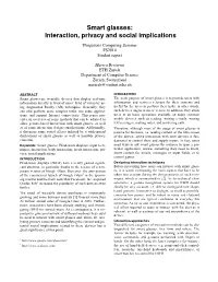Smart Glasses: Interaction, Privacy and Social Implications