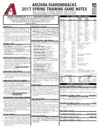Arizona Diamondbacks 2017 Spring Training Game Notes