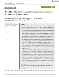 Boreal Forest Fertilization Leads to Functional Homogenization of Ground Beetle Assemblages