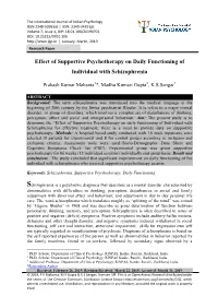 Effect of Supportive Psychotherapy on Daily Functioning of Individual with Schizophrenia