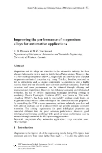 Improving the Performance of Magnesium Alloys for Automotive Applications
