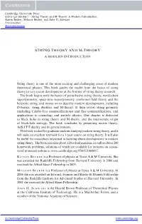 String Theory and M-Theory: a Modern Introduction Katrin Becker, Melanie Becker, and John H