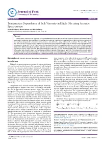 Temperature Dependence of Bulk Viscosity in Edible Oils Using