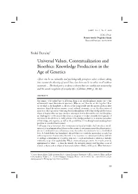Universal Values, Contextualization and Bioethics: Knowledge Production in the Age of Genetics