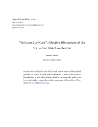“We Love Our Nuns”: Affective Dimensions of the Sri Lankan Bhikkhunī Revival