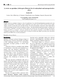 Arthrospira Platensis) for Its Antioxidant and Neuroprotective Effect