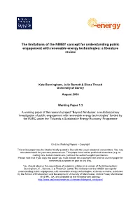 The Limitations of the NIMBY Concept for Understanding Public Engagement with Renewable Energy Technologies: a Literature Review