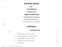 The Zend-Avesta Contents