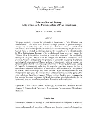 Existentialism and Ecstasy: Colin Wilson on the Phenomenology of Peak Experiences