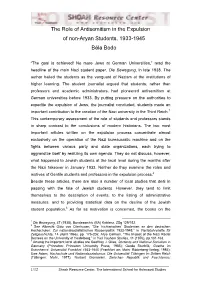 The Role of Antisemitism in the Expulsion of Non-Aryan Students, 1933-1945 Béla Bodo