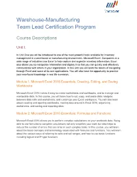 Warehouse-Manufacturing Team Lead Certification Program