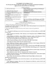 STATEMENT of MATERIAL FACT the Meeting of the Board Of