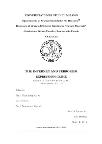 THE INTERNET and TERRORISM EXPRESSION CRIME WHERE IS the NEW BOUNDARY? Diritto Penale (IUS/17)