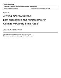 The Post-Apocalypse and Human Power in Cormac Mccarthy's the Road