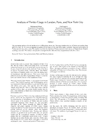 Analysis of Twitter Usage in London, Paris, and New York City