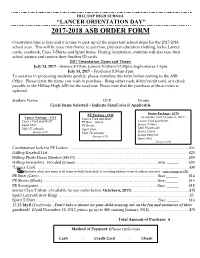 “Lancer Orientation Day” 2017-2018 Asb Order Form