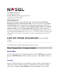 LIST of NOSQL DATABASES [Currently 150]
