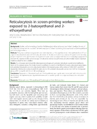 Reticulocytosis in Screen-Printing Workers Exposed to 2