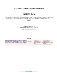 TIGER GLOBAL LONG OPPORTUNITIES, L.P. Form D/A Filed 2019-07-09