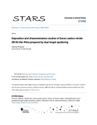 Deposition and Characterization Studies of Boron Carbon Nitride (BCN) Thin Films Prepared by Dual Target Sputtering
