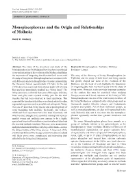 Monoplacophorans and the Origin and Relationships of Mollusks