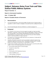 Nuisance Noise from Train and Tube Station Public Address Systems Report Number: 6