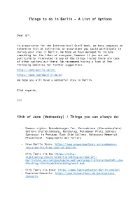 Things to Do in Berlin – a List of Options 19Th of June (Wednesday