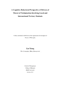 A Cognitive Behavioral Perspective of Drivers of Threat of Victimization Involving Local and International Tertiary Students