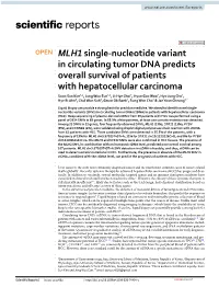 MLH1 Single-Nucleotide Variant in Circulating Tumor DNA