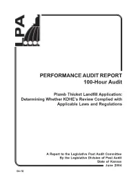 PERFORMANCE AUDIT REPORT 100-Hour Audit Plumb Thicket