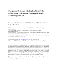 Comparison Between Existing Rankine Cycle Refrigeration Systems and Hygroscopic Cycle Technology (HCT) †