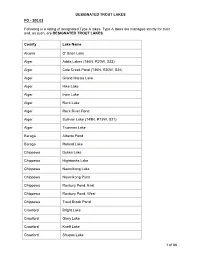 Designated Trout Lakes and Streams