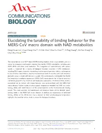 Elucidating the Tunability of Binding Behavior for the MERS-Cov Macro Domain with NAD Metabolites