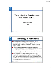 Technological Development and Needs at ESO Technology In