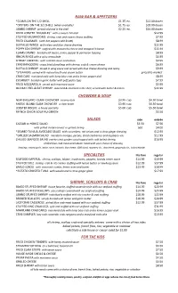 Raw Bar & Appetizers Chowder & Soup Salads Specialties Shrimp, Scallops